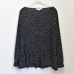 Loft Black and White Polka Dot Long Sleeve Top